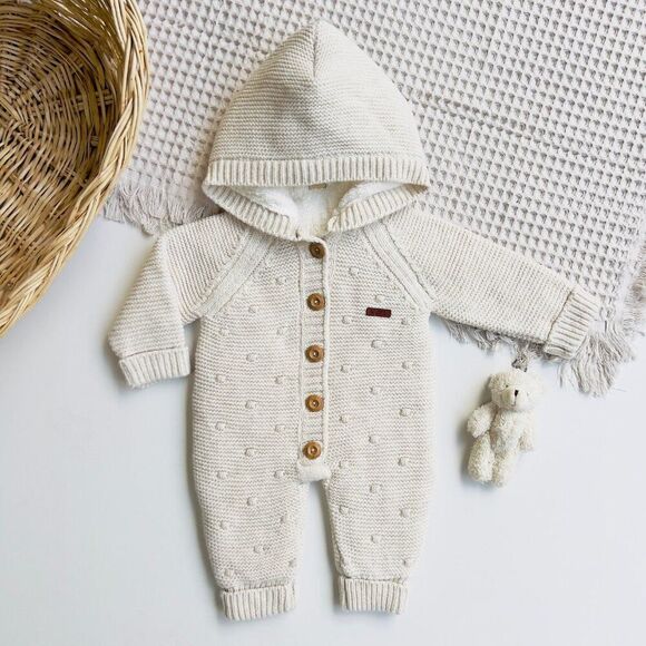 Baby Hooded Knit Jumpsuit Buttoned Outfit Jumper for Baby Girl Baby Boy,… - Picture 1 of 2